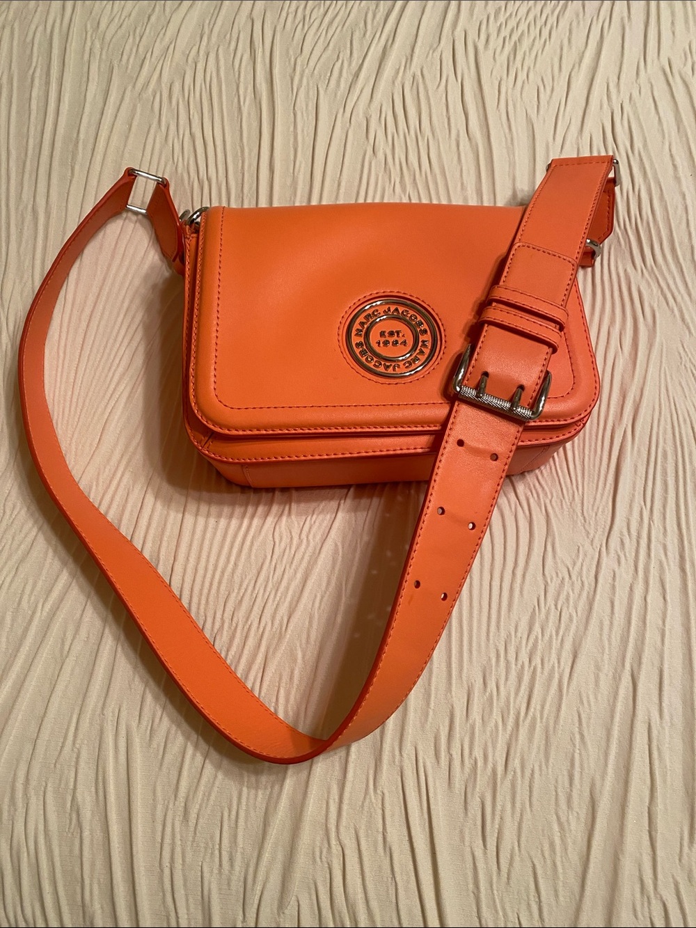 Marc Jacobs Melon Orange Leather Crossbody with Logo Emblem